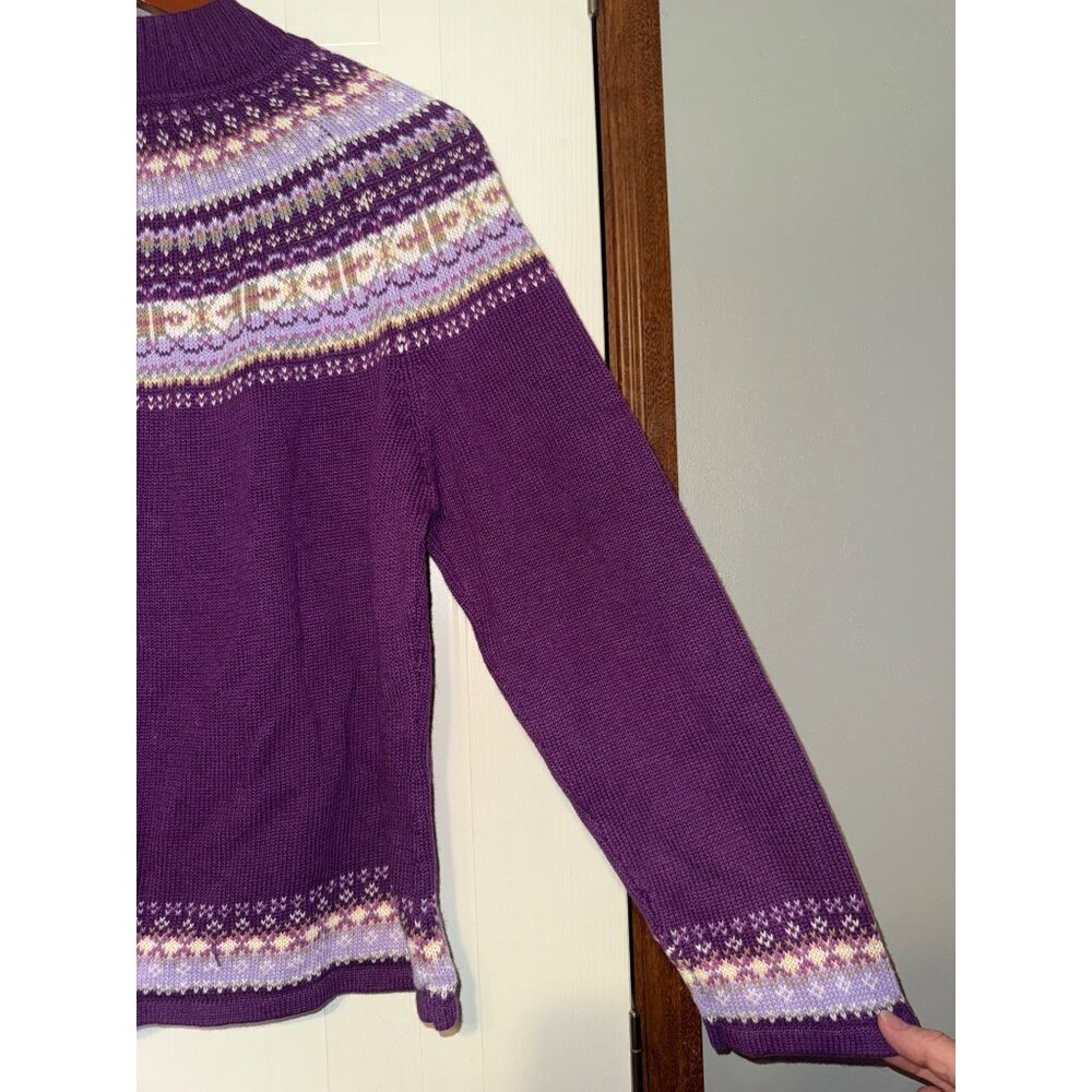 NWT Tiara International Design Purple Full Zip Mock Neck Fair Isle Sweater Med - Picture 10 of 12